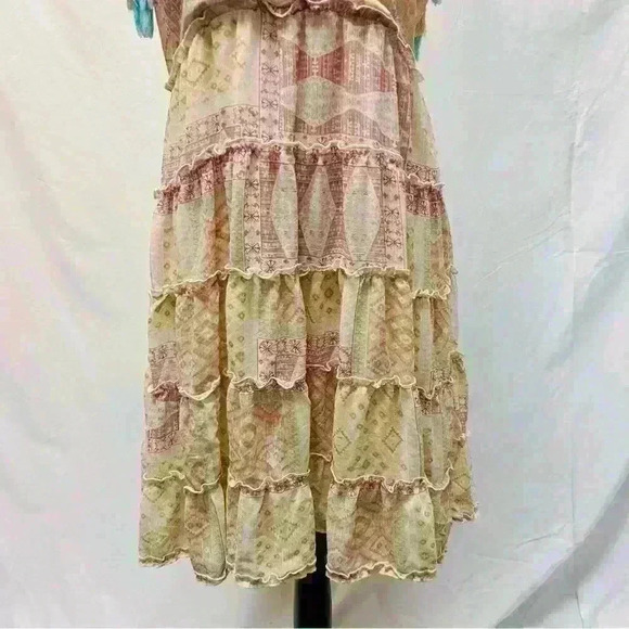 Blue B Collection Women Boho Ruffle Patchwork Floral Mini Dress Size L - Picture 5 of 16